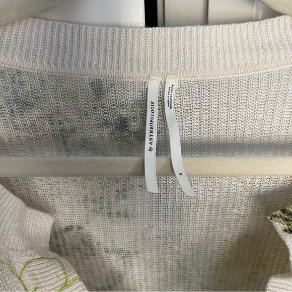 Anthropologie Floral Cream V Neck Sweater Top - Picture 3 of 5